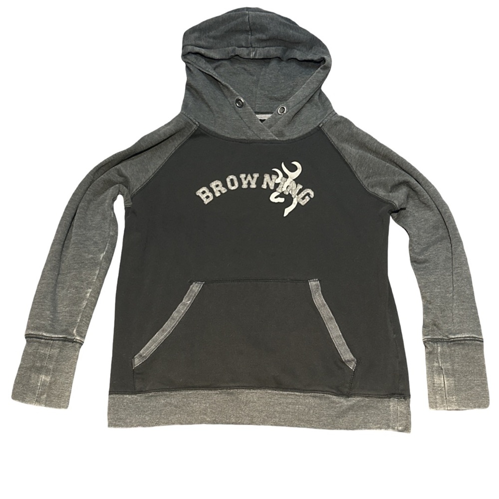 BROWNING women's black and grey graphic branded hoodie, size L.